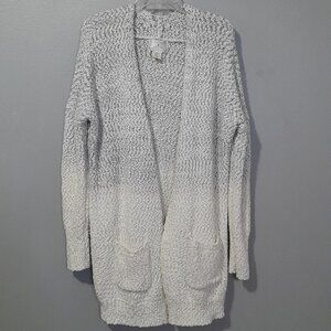Ruby Moon by Anthropologie Grey White Ombre Gold Sparkles Open Front Cardigan XL